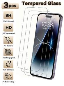 3入組9H高清鋼化玻璃屏幕保護貼，適用於iPhone 15 Pro/14 Plus/13/13 Pro/13 Pro Max，易於安裝，防摩擦，防水，防指紋，防油，靈敏、平滑、準確，與iPhone X-15系列兼容。 - 彩色 - 查看 1