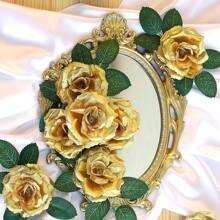 带茎玫瑰头花 - 10/20/30/50/100 件祖母绿玫瑰人造花散装 - 丝绸玫瑰假花适用于婚礼花束派对家居装饰 DIY 中心装饰桌圣帕特里克节装饰、情人节、礼物 - 金色 - 查看 7