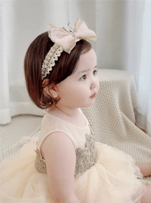 New Baby Headbands For Infant & Toddler, Hair Accessory Bowknot Lace Crown Headwear - Pink - View 4