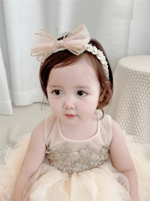 New Baby Headbands For Infant & Toddler, Hair Accessory Bowknot Lace Crown Headwear - Pink - View 3