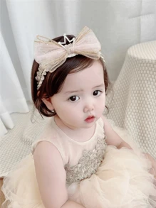 New Baby Headbands For Infant & Toddler, Hair Accessory Bowknot Lace Crown Headwear - Pink - View 2