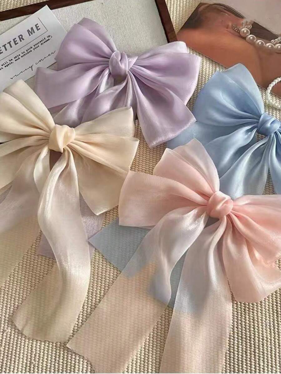 4个/套奶油色蕾丝蝴蝶结发夹，女性化发饰，情人节理想之选，情人节爪夹发卡，学生用品，优雅，学院风，冬季女装，蝴蝶结，可爱