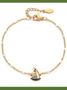 復古波西米亞風格不鏽鋼手鍊,帶有油滴和法國電鍍,適用於女性,海洋海灘系列珠寶 - 沙灘系列帆船 - 查看 15