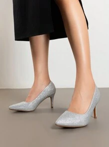 Women High Stiletto Heels Closed Pointed Toe Dress Pumps Shoes For  Wedding Work Office Business, 3 Inches SIZE UP - Bạc - Xem 1