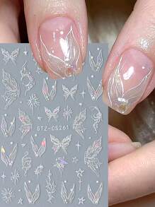 2入組3D美甲貼紙，白色蝴蝶設計滑板海精靈凝膠自粘貼紙，美甲用品和裝飾 DIY - 白色 - 查看 2