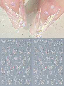 2入組3D美甲貼紙，白色蝴蝶設計滑板海精靈凝膠自粘貼紙，美甲用品和裝飾 DIY - 白色 - 查看 1