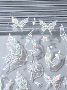 2入組3D美甲貼紙，白色蝴蝶設計滑板海精靈凝膠自粘貼紙，美甲用品和裝飾 DIY - 白色 - 查看 4