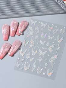 2入組3D美甲貼紙，白色蝴蝶設計滑板海精靈凝膠自粘貼紙，美甲用品和裝飾 DIY - 白色 - 查看 6