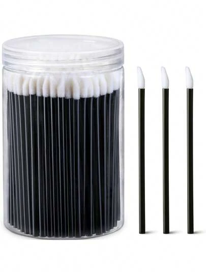 100pcs Disposable Lip Applicator With 1 Refill Container, Lip Gloss Wands For Lipstick And Lip Gloss, Black Lip Makeup Brush, Disposable Makeup Tool Set