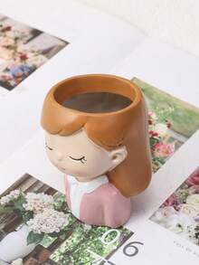 1 Pieza Linda Caricatura De Chico Y Chica Florero (flores No Incluidas) - Multicolor - Ver 5