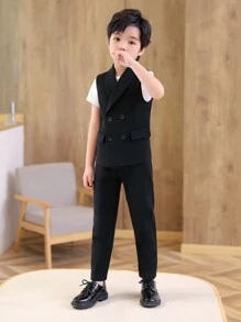 3pcs/Set Young Boy Vest, Pants, Bow Tie Suit, For Birthday, Christmas, Weddings