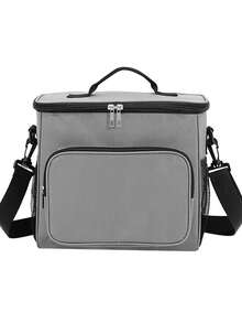 午餐袋保溫晚餐袋，便攜式女士工作早餐盒帆布手提袋野餐旅行冷藏盒，適用於學校兒童食品午餐袋學生防水拉鍊手提袋袋子前綴字母A到Z粉色字母印花學校組織袋老師收納袋課室袋課室組織袋 - 灰色 - 查看 5