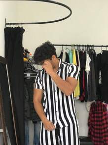 Men T-Shirt Co-Ords - 黑與白 - 查看 1