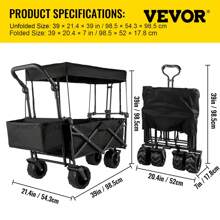SKYSHALO Collapsible Garden Cart W/ Removable 600D Oxford Canopy, Extra Large Folding Utility Wagon Carts 220lbs Load W/ 7" Wheels, Heavy Duty Outdoor All Terrain Beach Wagon For Camping, Shopping, Picnic, Sports