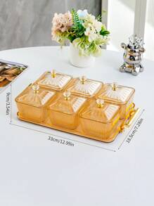 1pc Grid Design Candy Box With Lid And Tray, Dustproof Plastic Cream-Colored Fruit Tray For Living Room Coffee Table, Snacks & Dry Fruits Platter - Champagne - View 11