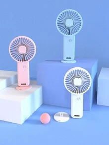 1 件男女通用便携式迷你 USB 可充电三叶冷却风扇带底座，适用于手机/平板电脑，适合户外、旅行、海滩、运动、办公室、学校、派对、日常使用 - 彩色 - 查看 1