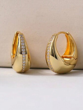 1pair Simple European And American Style Metal & Rhinestone Decor Water Drop Shaped Fashion Elegant High-End Design Earrings