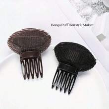 1 件棕色/黑色刘海蓬松发型制作器，隐形蓬松发垫海绵夹，适合女性日常佩戴发饰、美发工具