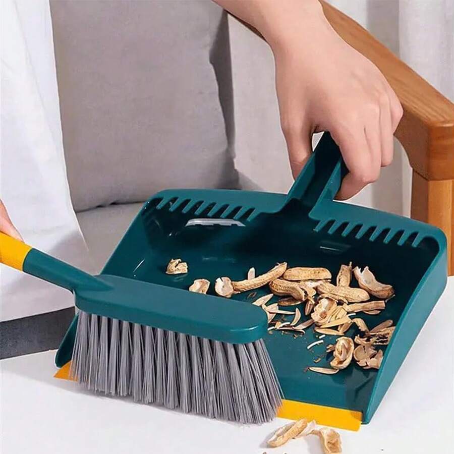 Dustpan And Brush Set | Hand Broom And Dustpan Set | Mini Broom And Dustpan Set | Small Broom And Dustpan Set | Nesting Snap-On Design | Portable, Compact Hand Broom For Cleaning, Green - Green - View 1