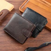 Men's Durable PU Leather Short Wallet With Zipper, Snap Closure, Multiple Card Slots, New Design - Coffee Brown - View 3