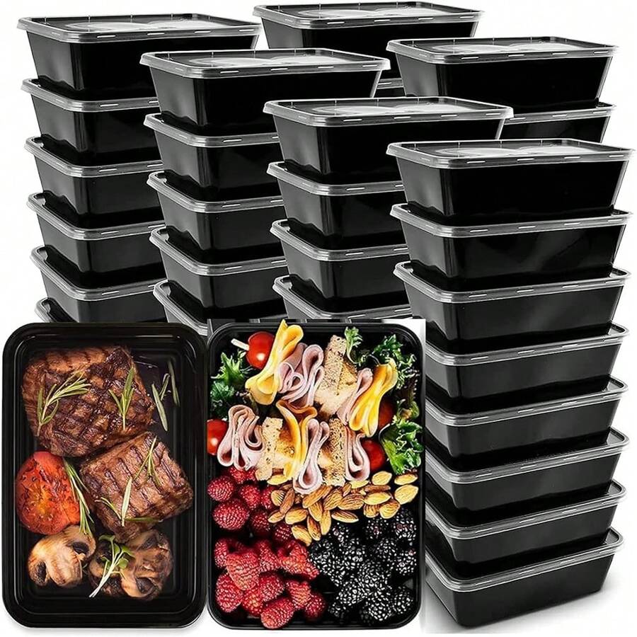 50pcs/Pack Disposable Meal Prep Container, 26oz (About 737.1g) Reusable Microwave Safe Plastic Box With Lid, Stackable, Freezer & Dishwasher Safe, Ideal For Packing Fruits/Vegetables/Food, Black Rectangular Shape