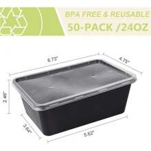 50pcs/Pack Disposable Meal Prep Container, 26oz (About 737.1g) Reusable Microwave Safe Plastic Box With Lid, Stackable, Freezer & Dishwasher Safe, Ideal For Packing Fruits/Vegetables/Food, Black Rectangular Shape