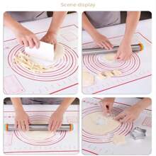 2pcs Silicone Baking Mat With Measurement, Rolling Pin & Bread Baking Mat With Handle, Heat Resistant, Easy To Clean, Suitable For Kitchen, Restaurant, Dessert Shop, Bakery, Etc. (Red) - Red - View 7