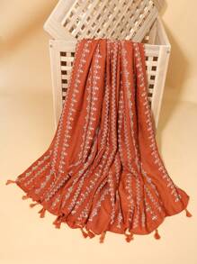 1pc Women's Elegant Solid Color Snowflake Striped Pattern Simple Style Tassel Scarf Head Wrap, Suitable For Dates And Parties (Different Colors Available) - Multicolor - View 14