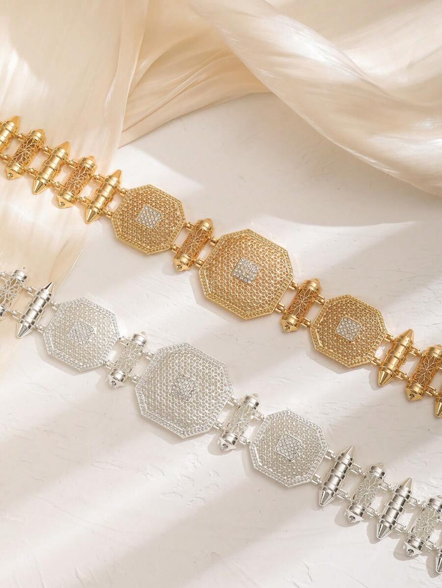 A Multi-Color Zinc Alloy  Popular Bridal Style Waist Chain With Hollow Design Inlaid With Diamond Design Adjustable Chain To Meet The Bride In The Wedding Occasion To Wear, Party Banquet Dinner Birthday Party Attended A Hundred Style Waist Chain - Arabic Popular Styles - View 1