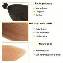 1 Piece Easy Braiding Hair 26 Inch Long Jumbo Braids Yaki Straight Crochet Synthetic Ombre Hair Extensions Low Temperature Fiber 90g/ Pc Black Brown Light Brown - Ombre - View 4