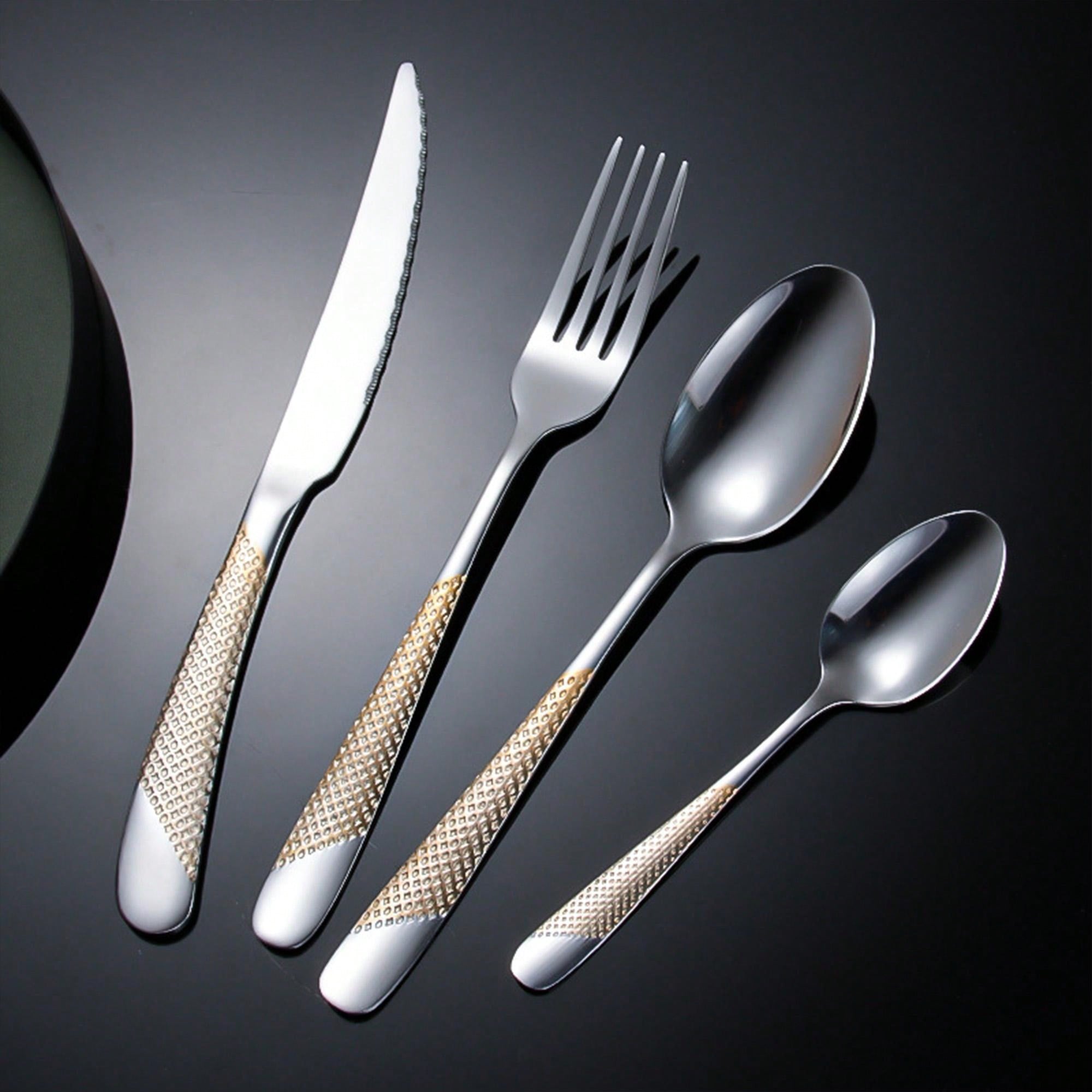 4pcs Stainless Steel Cutlery Set With DiamondStudded Steak Knife