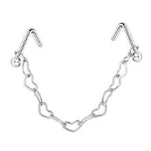 1 件装鼻环鼻链穿孔双鼻钉链珠宝 Ry 蛋白石心形花球 L 形不锈钢鼻环鼻孔珠宝女士情人节