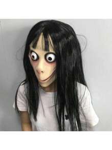 Halloween Momo Style Scary Seagull Latex Full Face Mask With Long Hair - Apricot - View 5