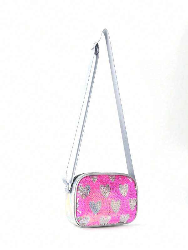 1 Pc Kids Girls Cute Fashion Love Sequins Color Changing Y2k Style Rectangular Children's Cross Shoulder Bag Children's Shoulder Bag Suitable For Traveling Holiday Gift