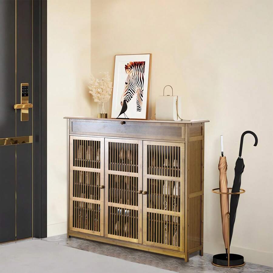 Scarpiera da ingresso in Bambù Scarpiere Chiusa Moderne Salvaspazio Portascarpe d'arredo con Cassetto Scarpiera 4 Livelli