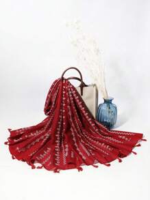 1pc Women's Elegant Solid Color Snowflake Striped Pattern Simple Style Tassel Scarf Head Wrap, Suitable For Dates And Parties (Different Colors Available) - Multicolor - View 13