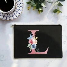 1 件带字母印花的多用途拉链化妆包，适用于洗漱用品、手机收纳、钱包、手拿包、伴娘化妆包、化妆刷收纳包、化妆品收纳，可存放口红、刷子、护肤品、手机、硬币、小物品，适用于家居、礼物、度假和节日万圣节圣诞节多功能用途，波西米亚风，适用于假日海滩、浴室收纳、卧室收纳，大容量 - 粉色 - 查看 35