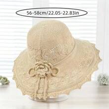 1 Mũ Dệt Kim Đi Biển Ngoài Trời Mũ Chống Nắng Cho Nữ Có Vành Rộng Và Chống Nắng - Màu Khaki - Xem 7