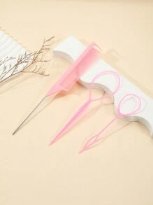 3 件套美发工具套装、发髻制作器、马尾梳、多功能发梳套装 - 适合松散辫子、发夹的发型梳、发型梳 - 轻盈、舒适、强韧、温和地呵护头发和头皮 - 适合女性和发型师编织和造型 - 彩色 - 查看 1