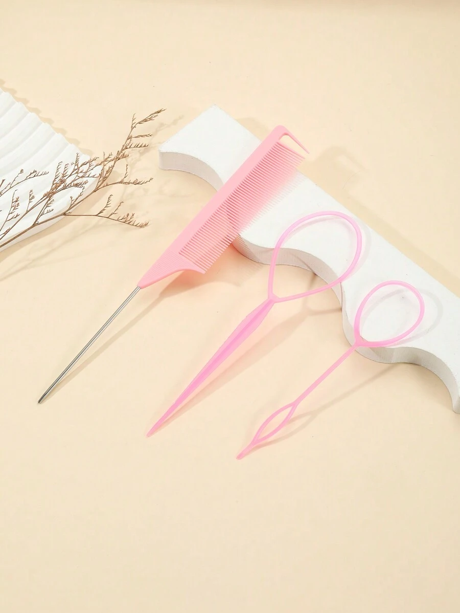 3 件套美发工具套装、发髻制作器、马尾梳、多功能发梳套装 - 适合松散辫子、发夹的发型梳、发型梳 - 轻盈、舒适、强韧、温和地呵护头发和头皮 - 适合女性和发型师编织和造型 - 彩色 - 查看 1