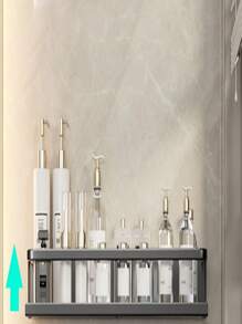 1pc Aluminum Bathroom Organizer Shelf With Towel Rack, Wall Mounted Space Saving Storage Rack For Toilet & Shower Room, No Drilling Required, Bathroom Accessories, Room Decor