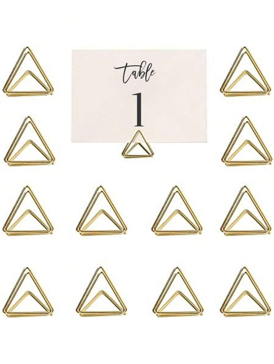 10入迷你金屬三角形桌卡座,適用於婚禮、紀念日、派對 - 照片、圖片、桌號 - 金色 - 查看 1