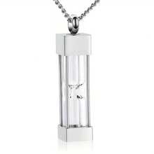 迷你不銹鋼寵物狗骨灰容器，不銹鋼沙漏玻璃容器，骨灰紀念墜子中性項鍊 - 銀色 - 查看 6