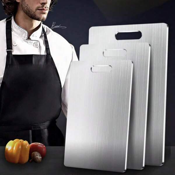 1pc Double-Sided Standable Cutting Board  Mildew Proof Antibacterial Stainless Steel Cutting Board Panel Commercial Kitchen Fruit Pattern Board