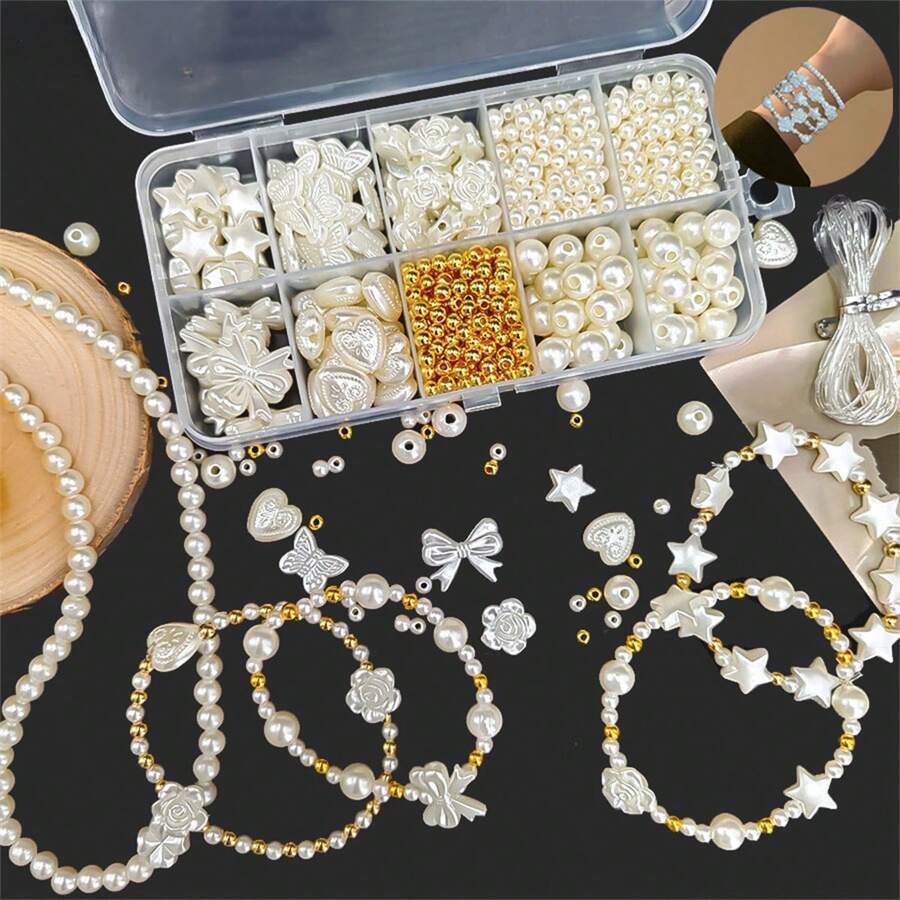 ABS Ngọc Trai Giả Bộ Sáng Tạo Nơ, Hoa Hình Trái Tim, Miếng Đệm Hạt + CCB Hạt Trang Sức Làm Đồ Thủ Công Mỹ Nghệ Tự Làm Vòng Tay Mặt Dây Chuyền - Bộ ngọc trai giả ABS - Xem 1