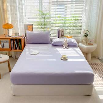1pc Soft, Wrinkle-Resistant, Breathable Solid Color Fitted Fitted Sheet, Suitable For Bedroom, Suitable For Gifting To Parents, Family And Friends, Machine Washable, 16 Sizes Available In Pastel Colors