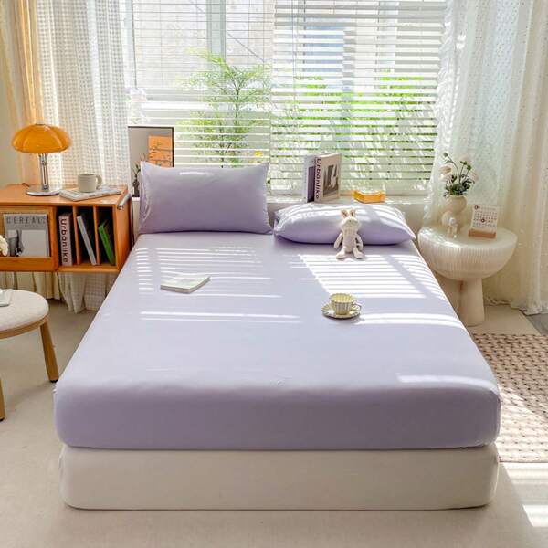 1pc Soft, Wrinkle-Resistant, Breathable Solid Color Fitted Fitted Sheet, Suitable For Bedroom, Suitable For Gifting To Parents, Family And Friends, Machine Washable, 16 Sizes Available In Pastel Colors