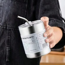 1 件美式工业风保温杯，360ml/600ml 不锈钢咖啡杯带吸管，大容量杯子，便携返校 - 本色 - 查看 6