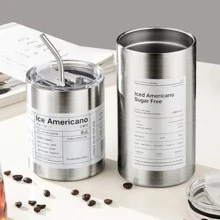 1 件美式工业风保温杯，360ml/600ml 不锈钢咖啡杯带吸管，大容量杯子，便携返校 - 本色 - 查看 4