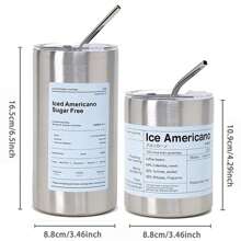 1 件美式工业风保温杯，360ml/600ml 不锈钢咖啡杯带吸管，大容量杯子，便携返校 - 本色 - 查看 3